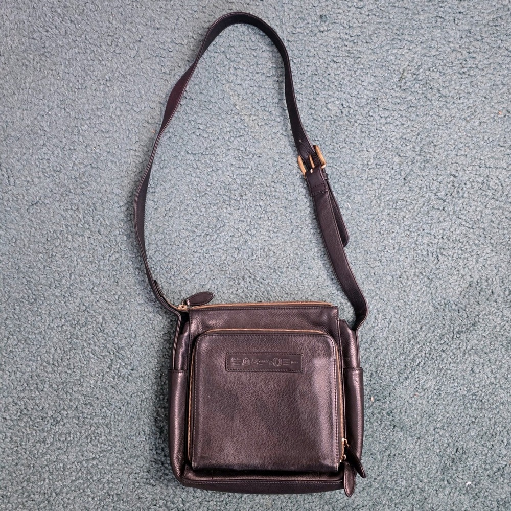 Fossil Black Pebbled Leather Crossbody Bag Messenger Multi Pocket Brass Key - Picture 5 of 8